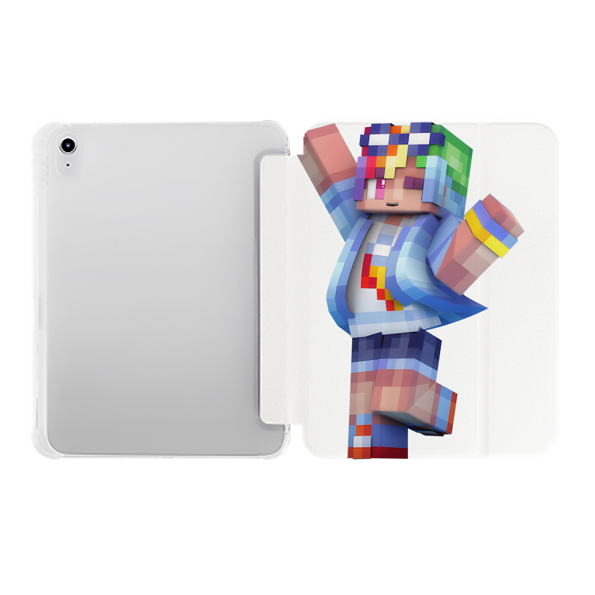 （画像用） マインクラフト ブロックの世界 Minecraft MC Block world IPad ケース ペン収納付き 三つ折りスタンド PUレザー×シリコン 対応機種9.5/10.5/10.9インチ